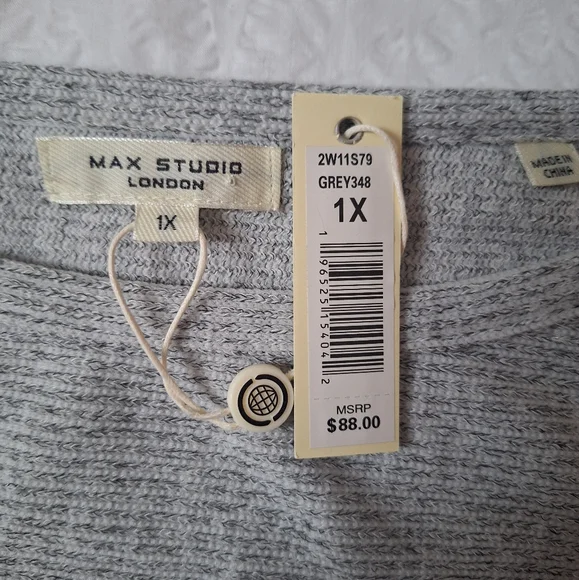 NWT MAX STUDIO LONDON Gray Relaxed Bishop Sleeve Top - Picture 6 of 7
